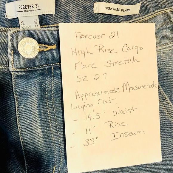 Forever 21 Cargo Flare Denim Jeans Sz 27 (29X33) High Rise Light Casual Grunge - Picture 4 of 9
